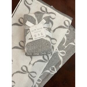 Eco Terre Melange 4 Piece Towel Set Grey White Bow Pattern Bath Hand Towels